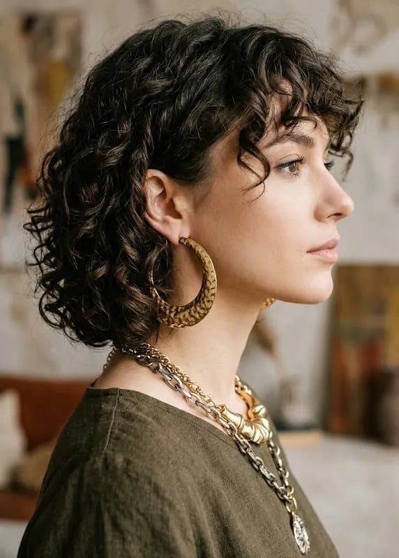 Short Bob With Defined Curly Bangs — Simple Curly Bangs
