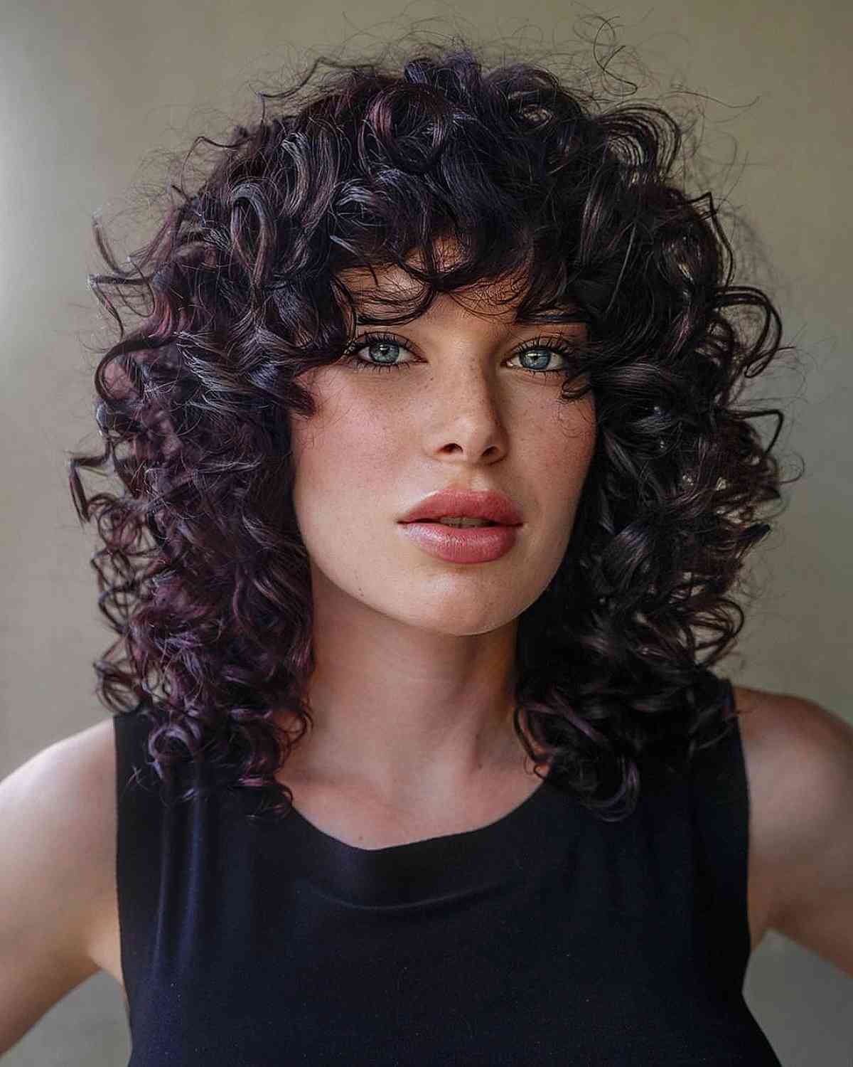 Chin Length Layered Bob With Curly Bangs — Simple Curly Bangs