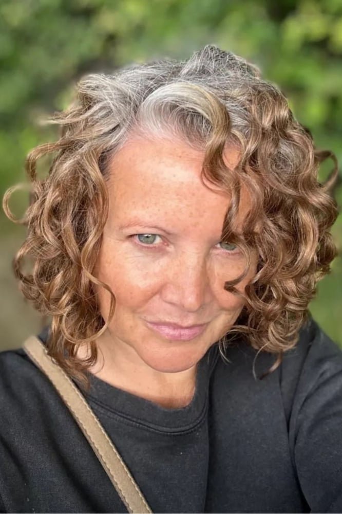 Chin Length Bob With Grey Streaks and Natural Curls — Simple Curly Bob Hairstyles