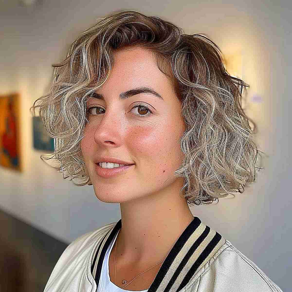 Collarbone Bob With Blonde Balayage and Natural Curls — Simple Curly Bob Hairstyles