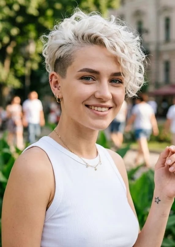Edgy Platinum Pixie With Undercut — Simple Curly Hair Cuts