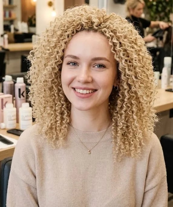 Mid-Back Blonde Curls With Volume — Simple Curly Hair Cuts