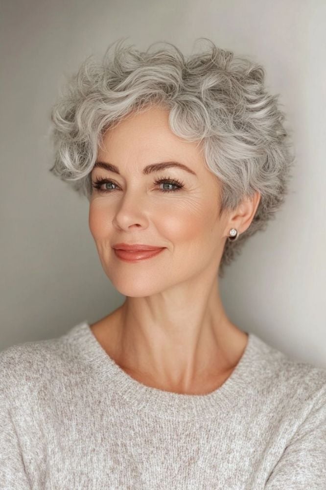Chic Grey Curly Bob — Simple Curly Hair Cuts