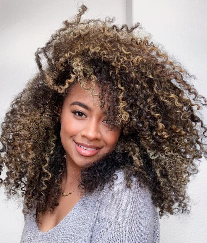 Mid-Back Layers With Curtain Bangs — Simple Curly Hair Highlights