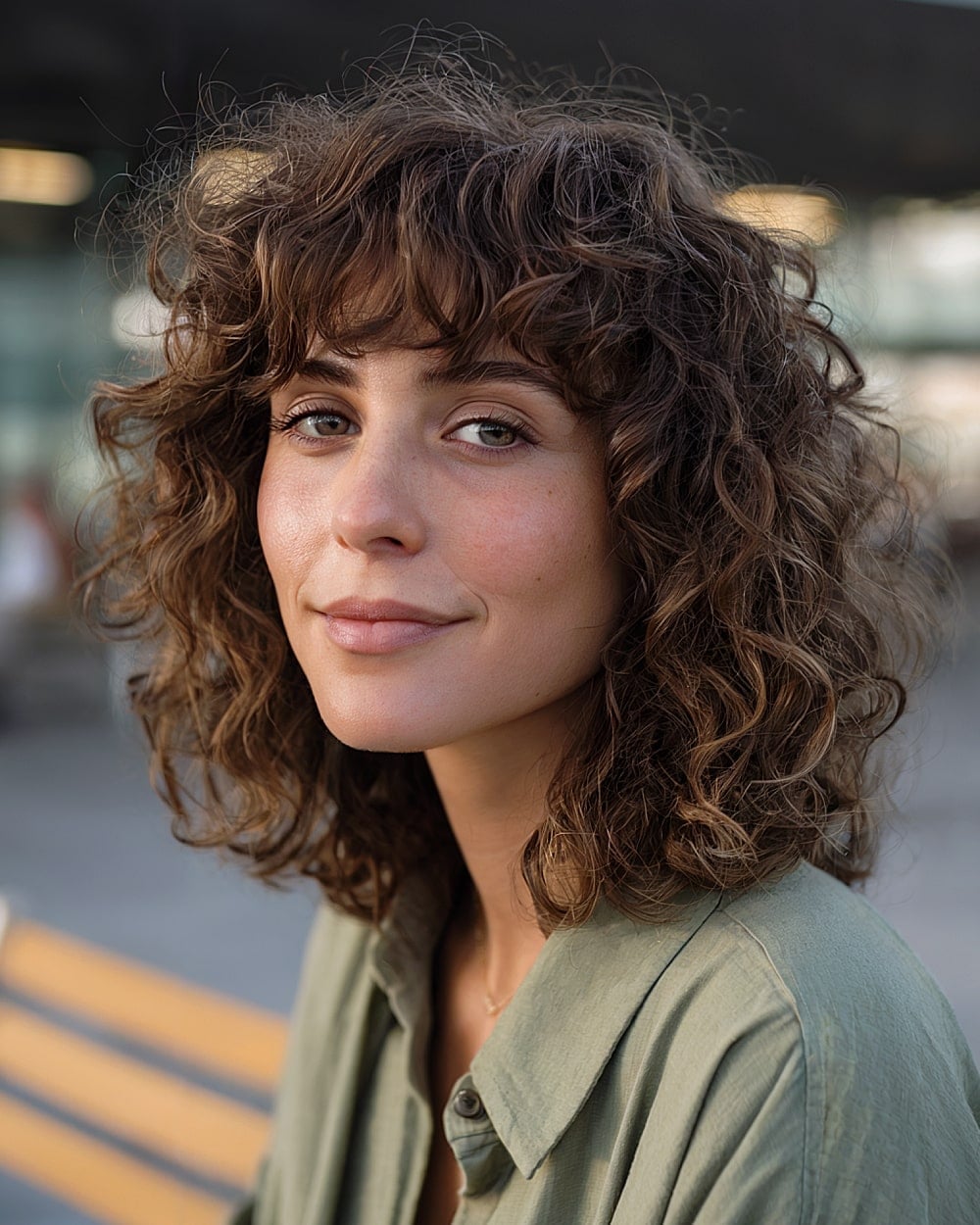 Collarbone Blonde Curly Shag With Full Bangs Collarbone Blonde Curly Shag With Full Bangs — Simple Curly Shag