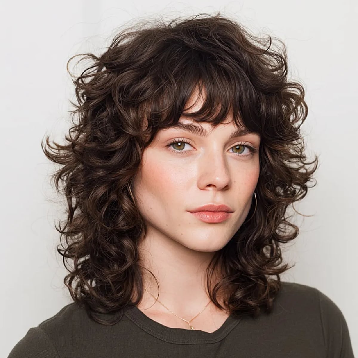 Collarbone Shag With Curtain Bangs and Natural Texture Collarbone Shag With Curtain Bangs and Natural Texture — Simple Curly Shag