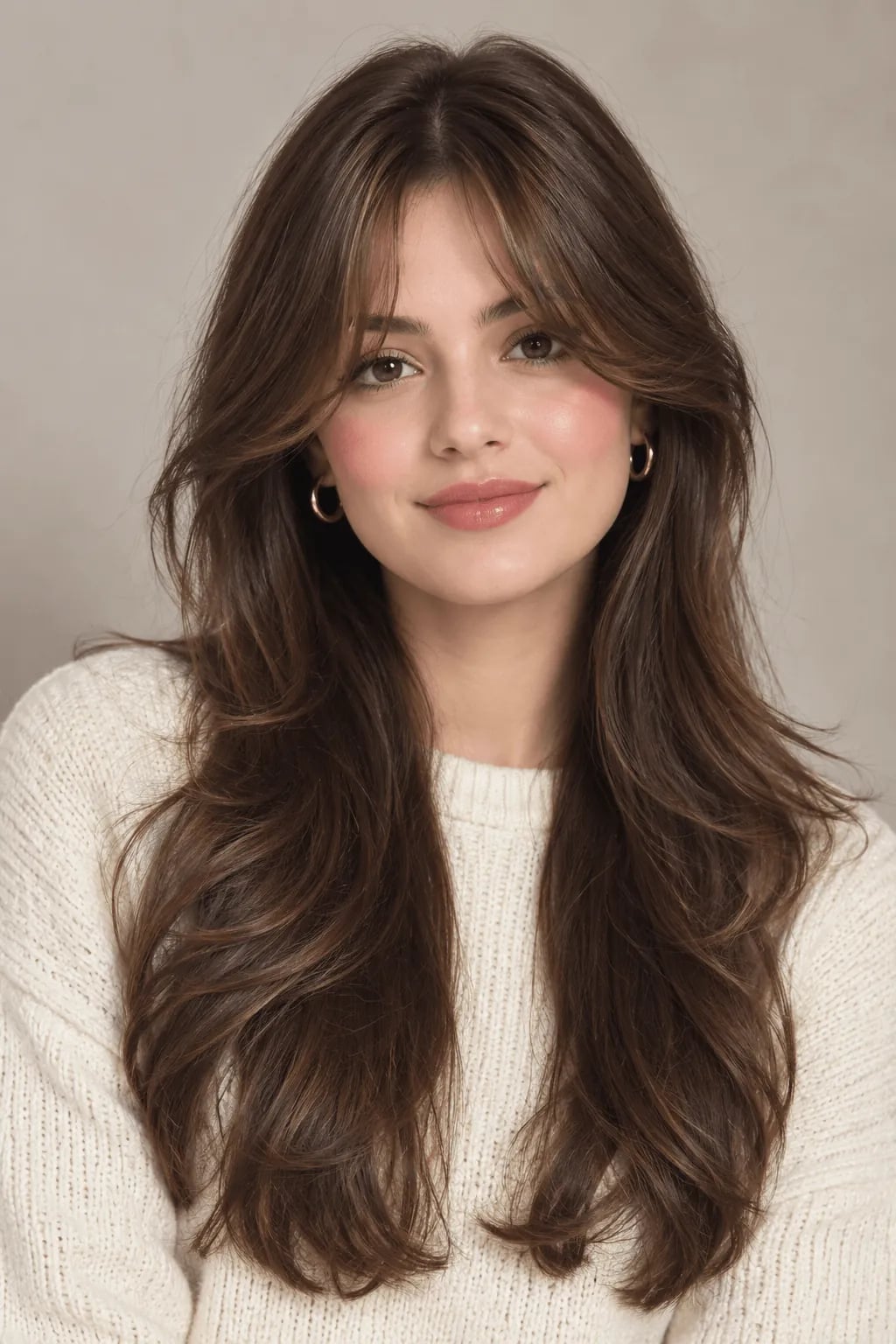 Thick Wavy Dark Brown With Curtain Bangs Thick Wavy Dark Brown With Curtain Bangs — Simple Curtain Bangs with Layers
