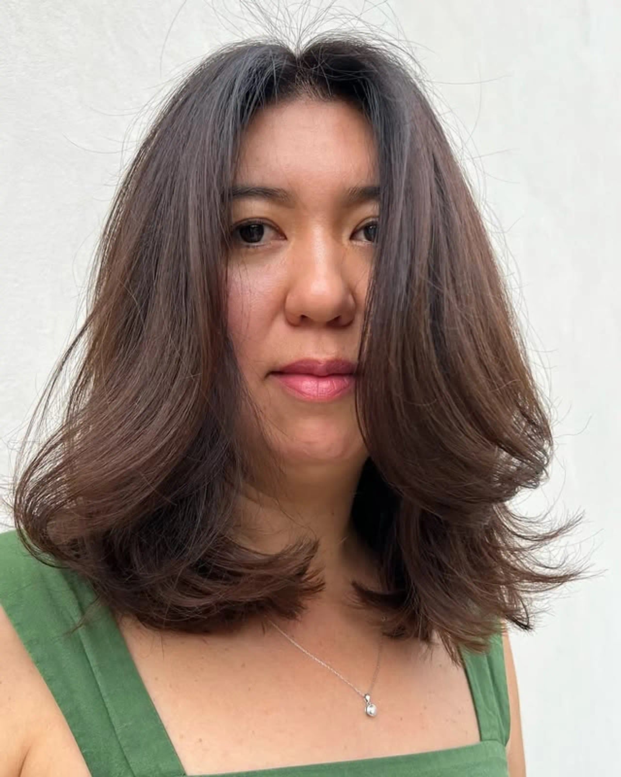 Collarbone Dark Brown With Side Part Waves Collarbone Dark Brown With Side Part Waves — Simple Curtain Bangs with Layers