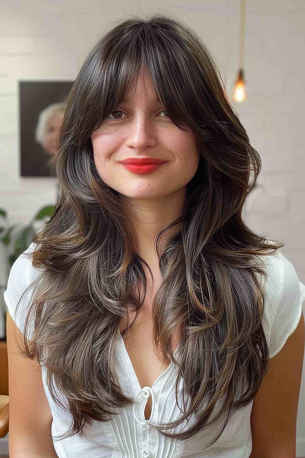 Copper Red Hair With Voluminous Curtain Bangs Copper Red Hair With Voluminous Curtain Bangs — Simple Curtain Bangs with Layers