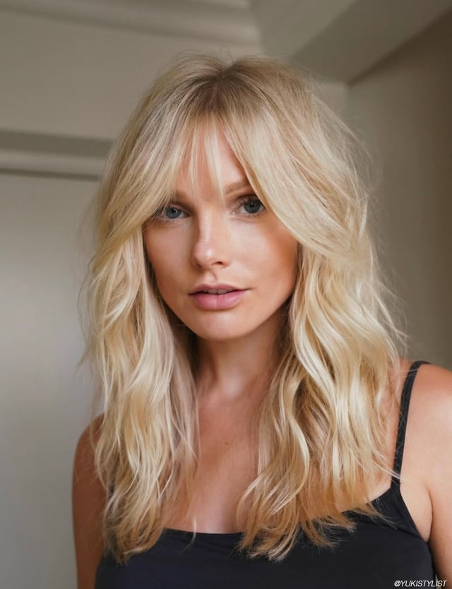 Platinum Blonde Bob With Lived-In Curtain Bangs Platinum Blonde Bob With Lived-In Curtain Bangs — Simple Curtain Bangs with Layers
