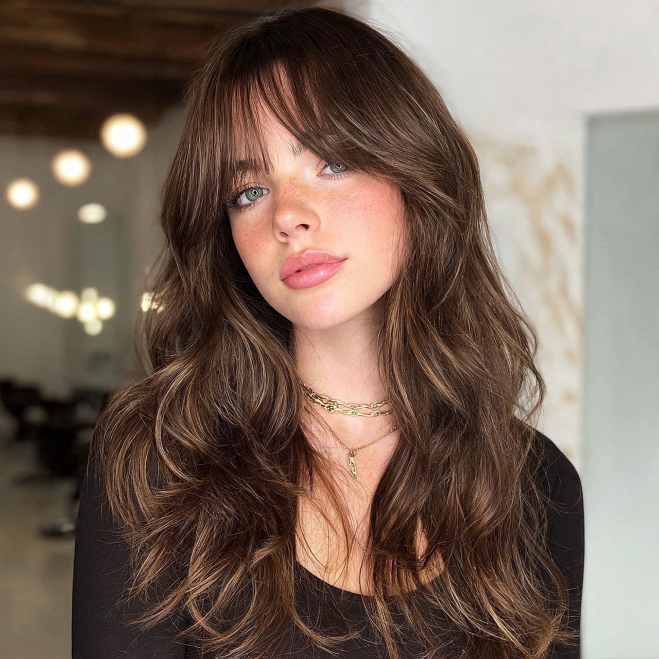 Mid-Back Brown Hair With Air-Dried Curtain Bangs Mid-Back Brown Hair With Air-Dried Curtain Bangs — Simple Curtain Bangs with Layers