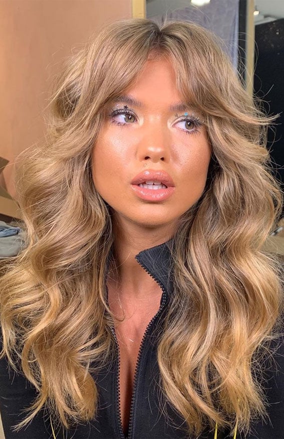 Light Brown Hair With Soft Blended Curtain Bangs Light Brown Hair With Soft Blended Curtain Bangs — Simple Curtain Bangs with Layers