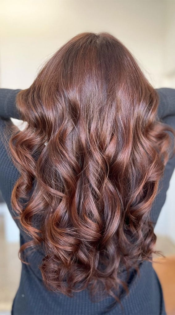 Collarbone Waves With Rich Dark Auburn Tones — Simple Dark Auburn Hair