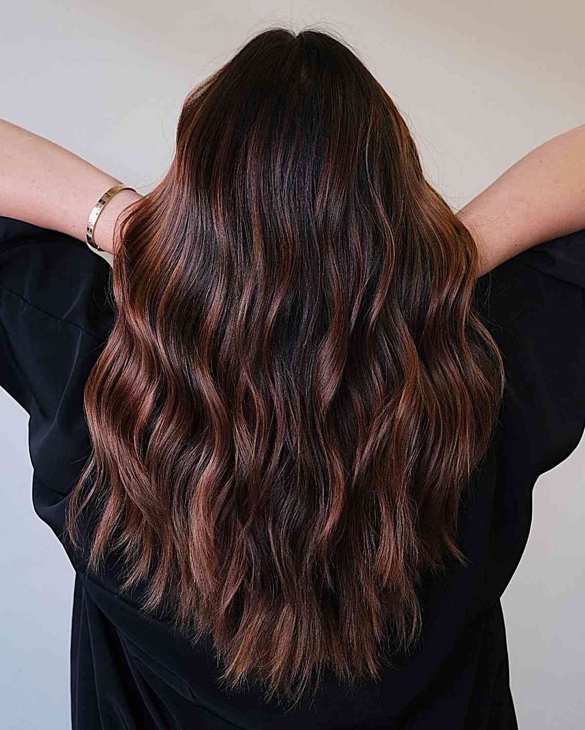 Mid-Back Dark Brown With Auburn Balayage — Simple Dark Auburn Hair