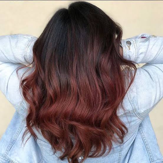 Mid-Back Dark Brown To Auburn Ombre, Wavy — Simple Dark Auburn Hair