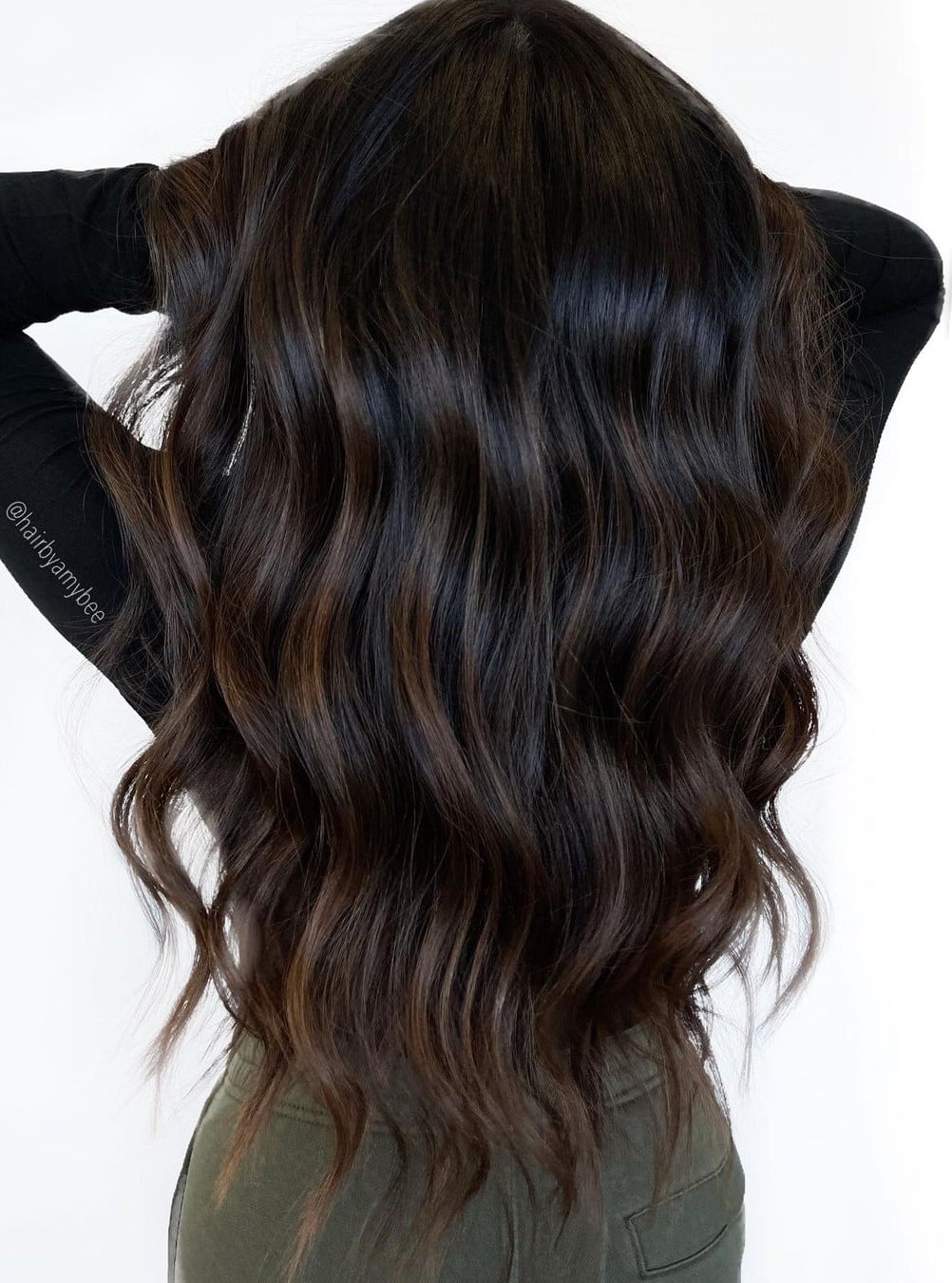 Wavy Dark Brown With Deeper Brown Highlights Wavy Dark Brown With Deeper Brown Highlights — Simple Dark Highlights