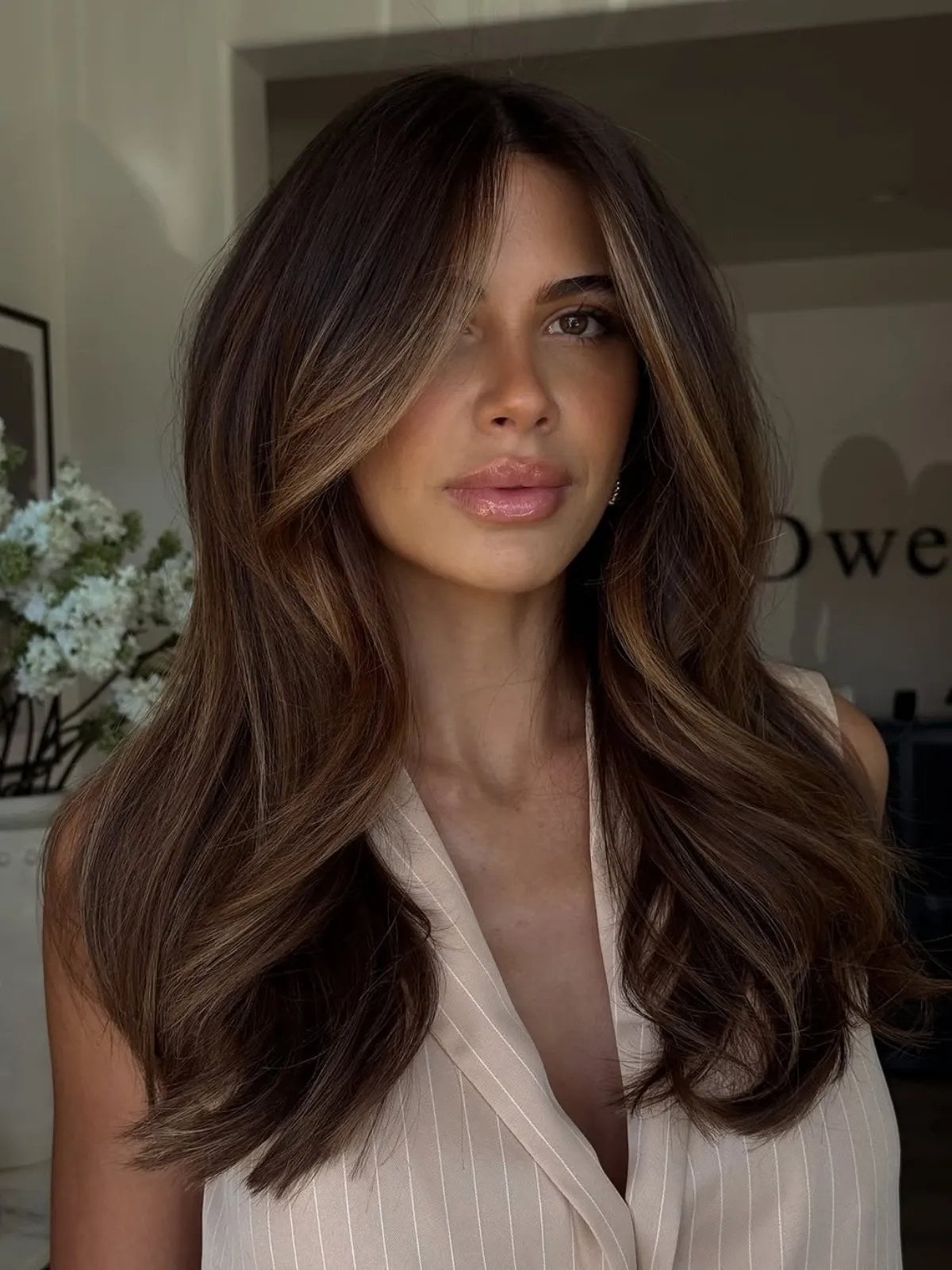 Dark Brown With Lighter Brown Highlights And Face-Framing Layers Dark Brown With Lighter Brown Highlights And Face-Framing Layers — Simple Dark Highlights