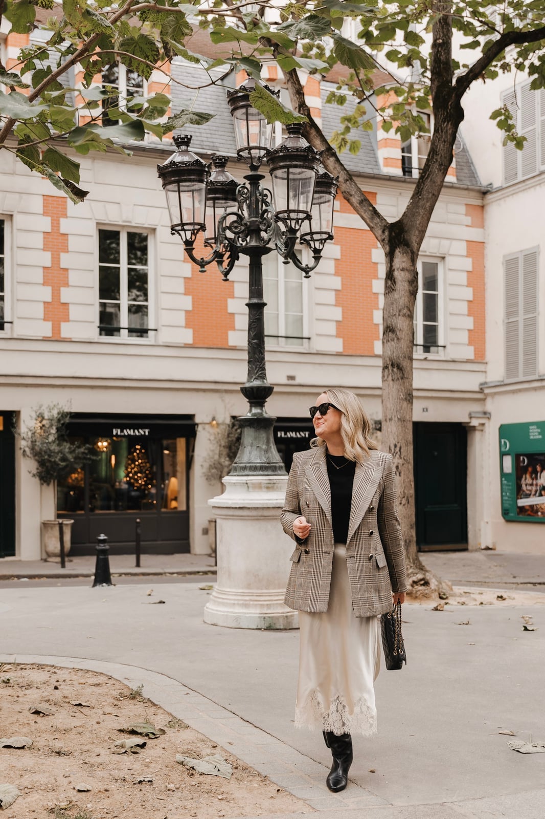Plaid Blazer with Satin Slip Skirt Plaid Blazer with Satin Slip Skirt — Simple Dinner Outfits Night