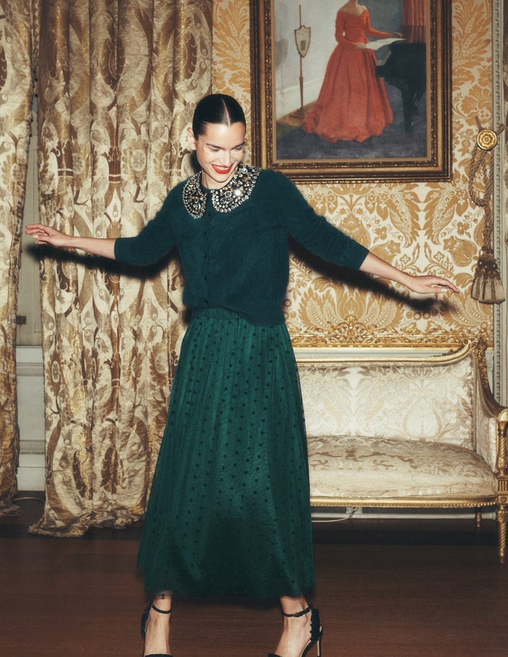 Dark Green Embellished Cardigan and Tulle Skirt Dark Green Embellished Cardigan and Tulle Skirt — Simple Dinner Outfits Night