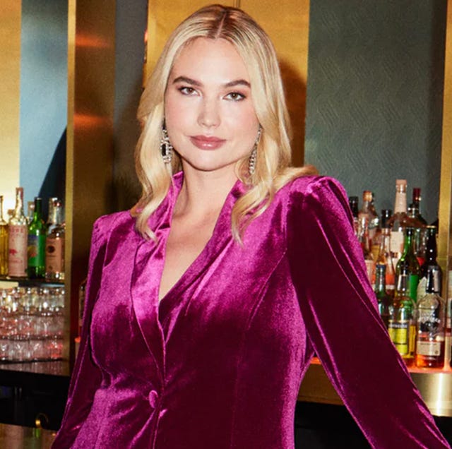 Magenta Velvet Blazer with Knot Detail — Simple Dinner Party Outfits