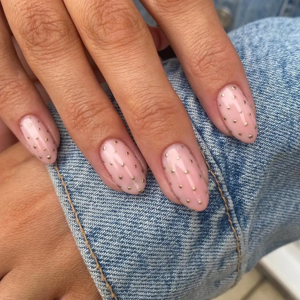 Medium Almond Nude With Colorful Dots Medium Almond Nude With Colorful Dots — Simple Dots Nail Designs