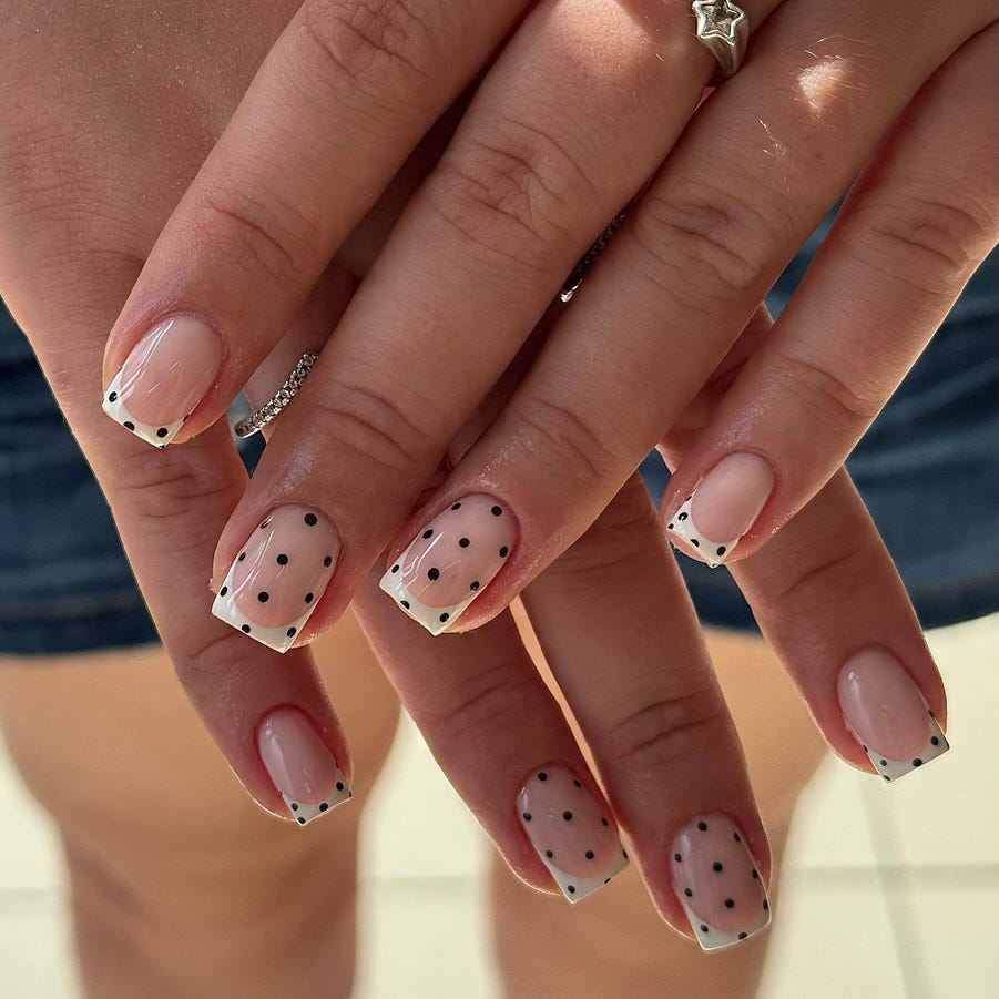 Short Square French Manicure With Black Dot Edges Short Square French Manicure With Black Dot Edges — Simple Dots Nail Designs