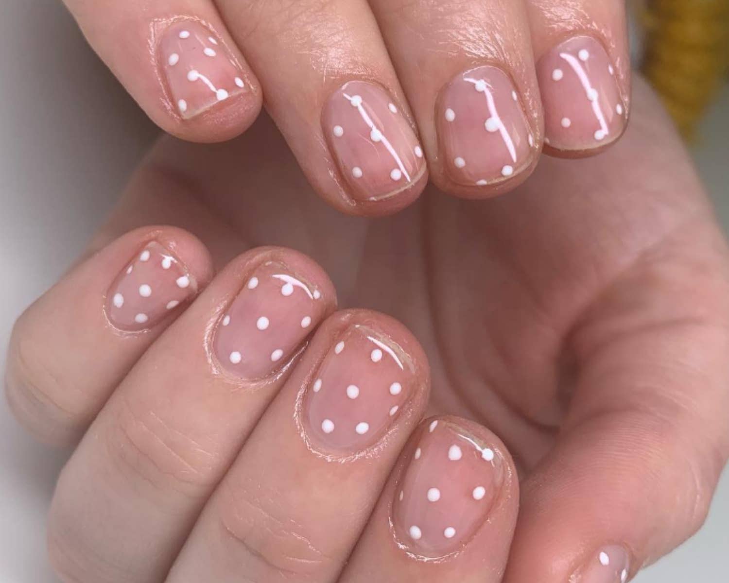 Short Oval Clear With Tiny White Dots Short Oval Clear With Tiny White Dots — Simple Dots Nail Designs