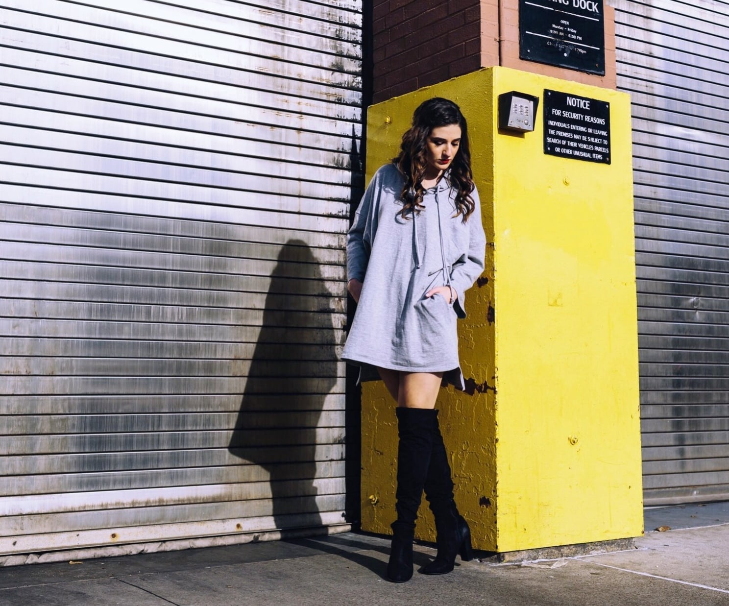 Hooded Sweatshirt Dress With Over The Knee Boots — Simple Dress and Boots