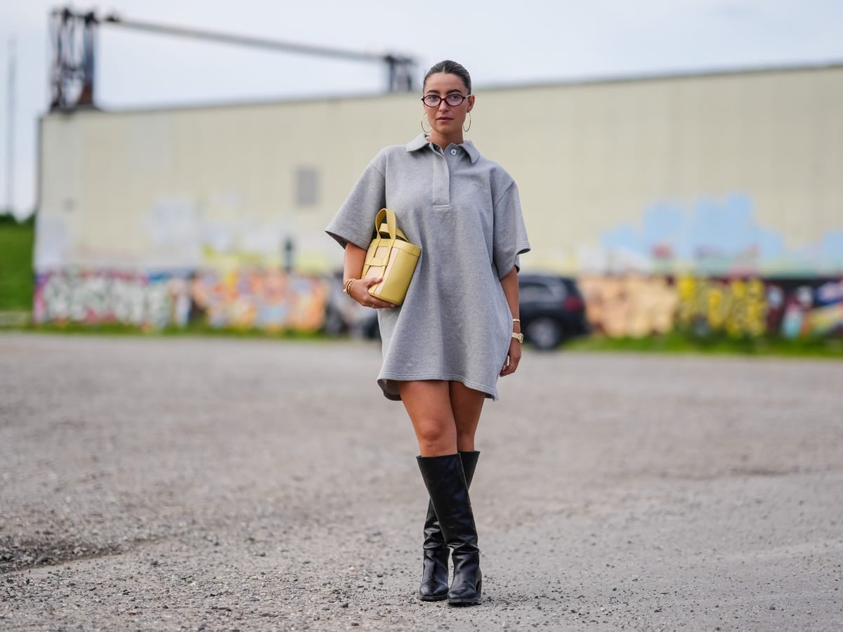 Oversized Polo Dress With Knee High Boots — Simple Dress and Boots
