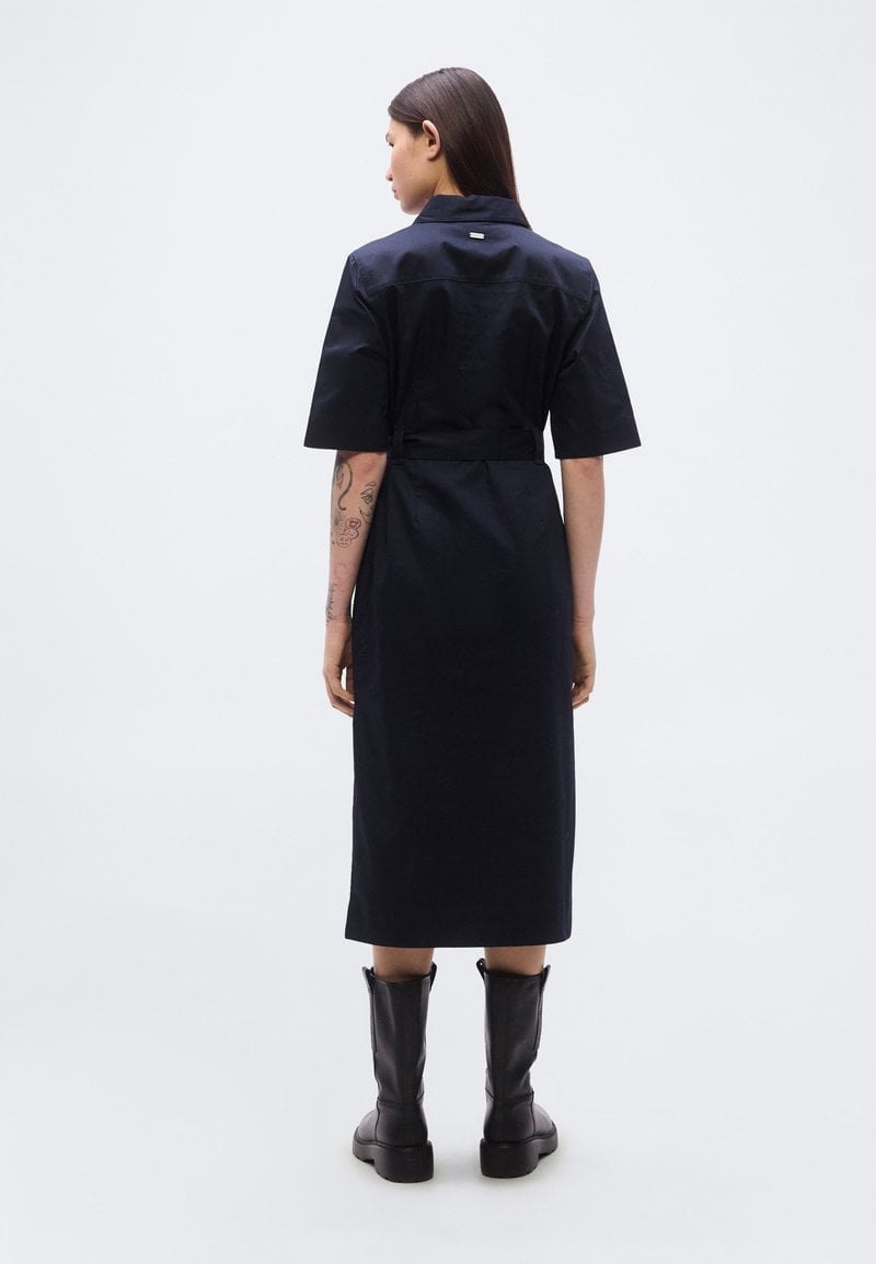 Belted Shirt Dress With Mid Calf Boots — Simple Dress and Boots