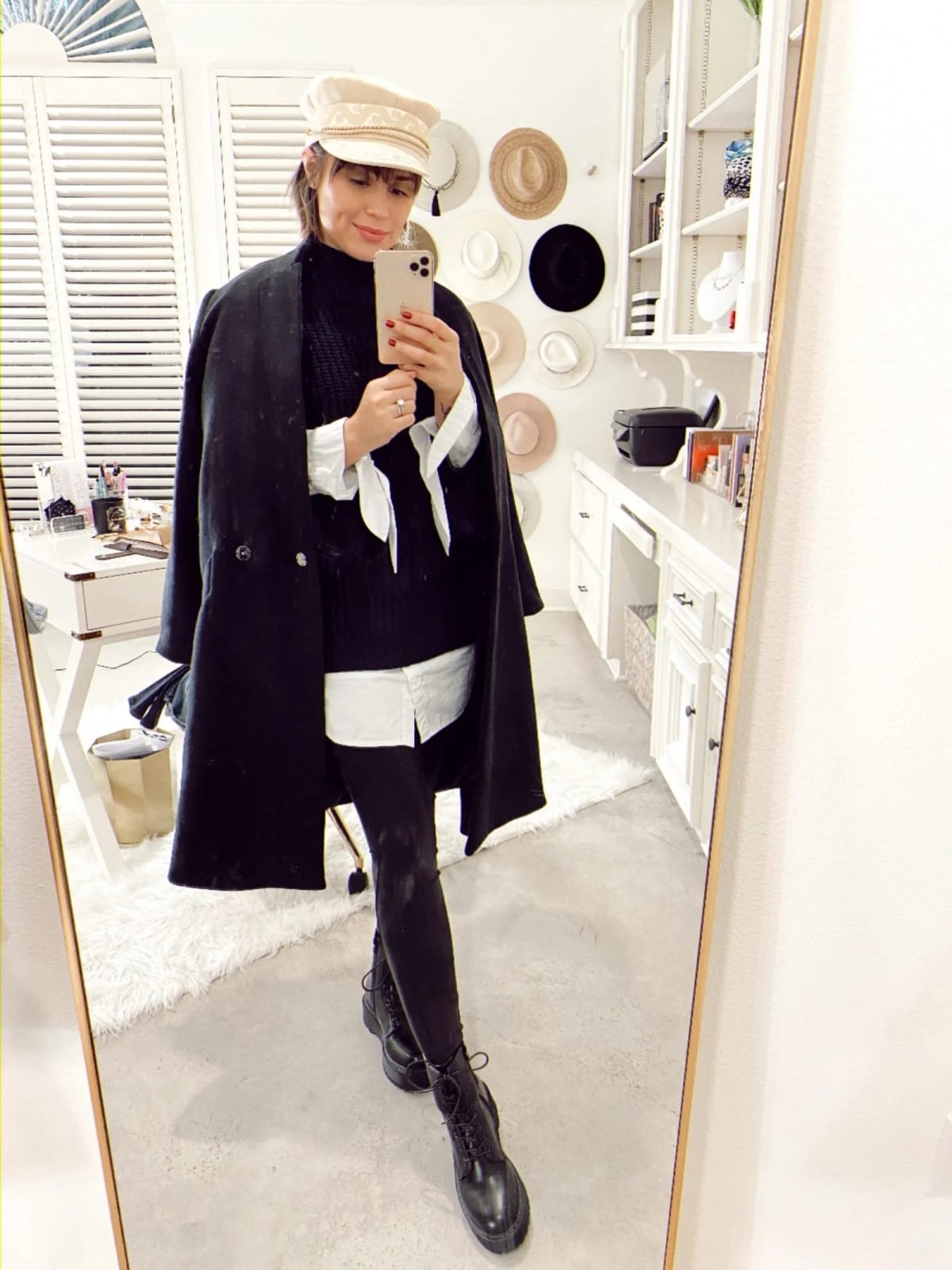 Layered Outfit With Coat And Lace Up Combat Boots — Simple Dress and Boots