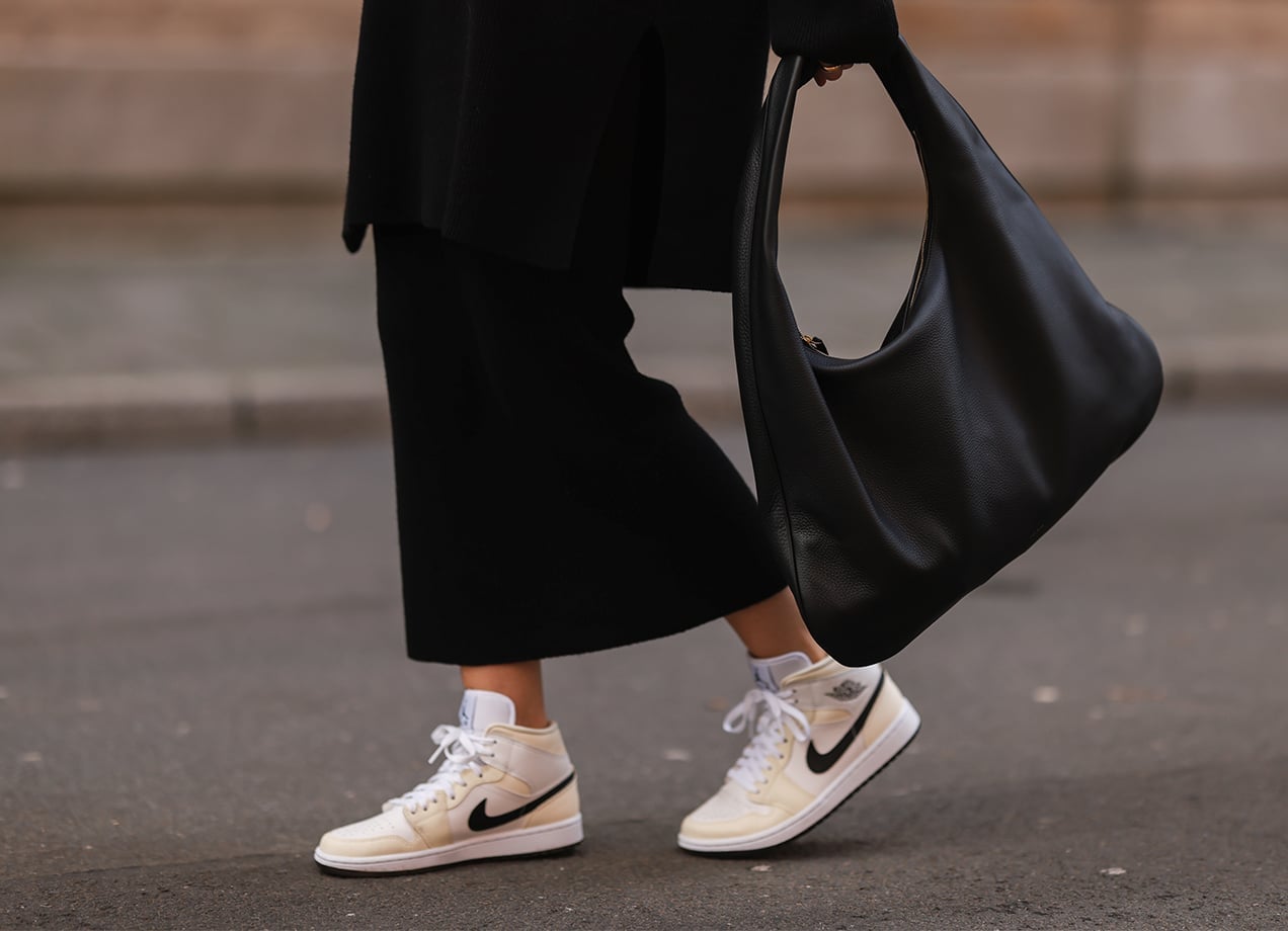 Black Midi Skirt And Top With High-Top Sneakers — Simple Dress with Sneakers
