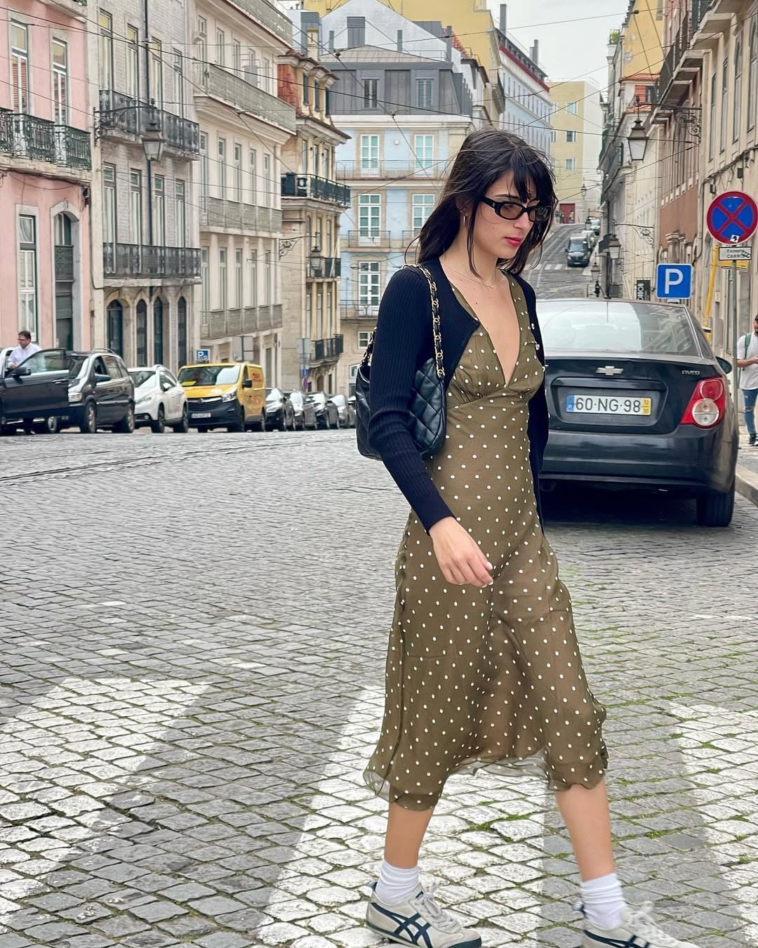 Yellow Silk Dress With Lace Trim And Sneakers — Simple Dress with Sneakers