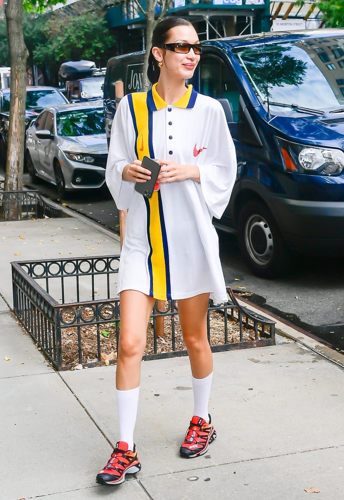 Color-Blocked Polo Dress With Chunky Sneakers — Simple Dress with Sneakers