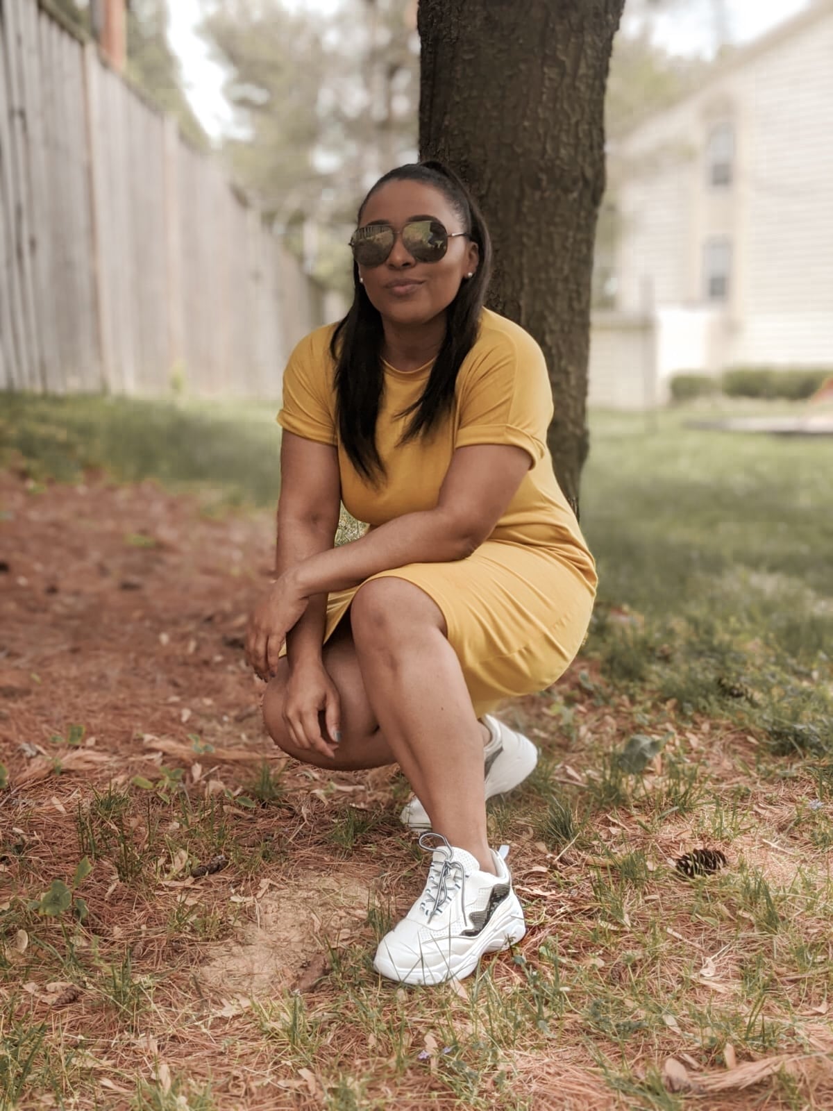 Off-White Maxi Dress With Brown Sneakers — Simple Dress with Sneakers