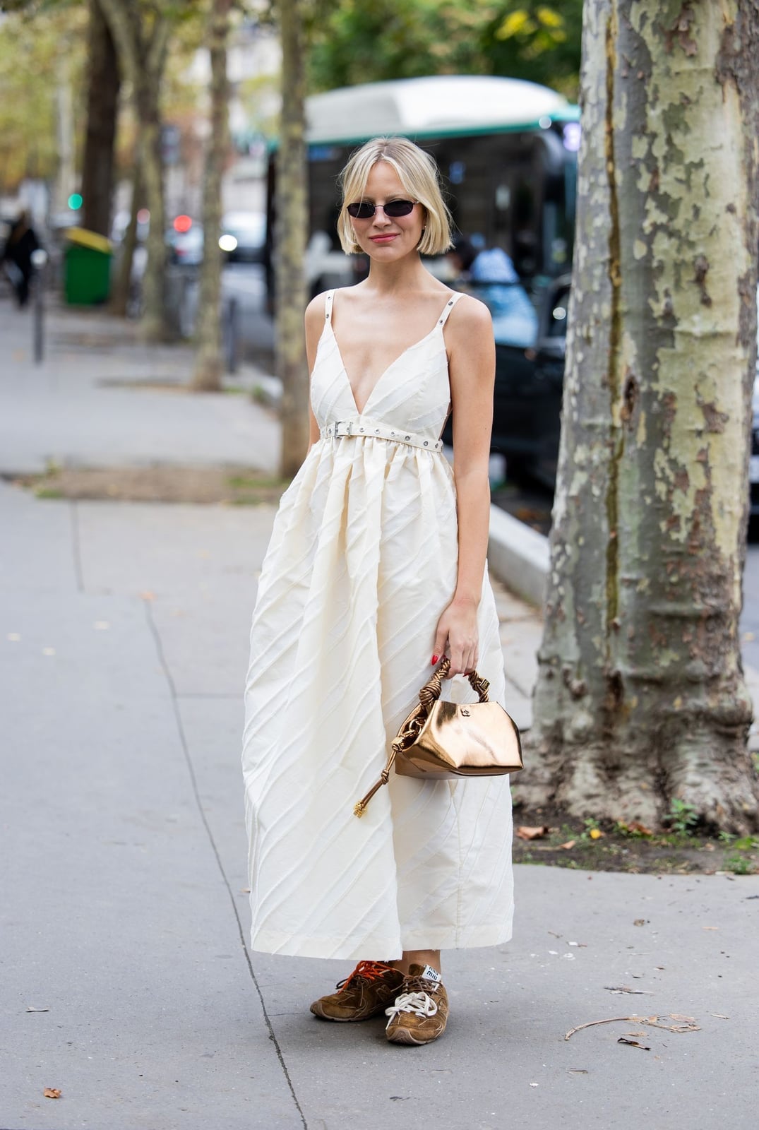 Yellow T-Shirt Dress With Chunky White Sneakers — Simple Dress with Sneakers