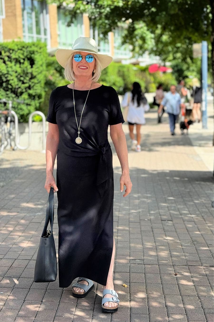 Black Short-Sleeve Maxi Dress with Side Tie Black Short-Sleeve Maxi Dress with Side Tie — Simple Dresses to Wear