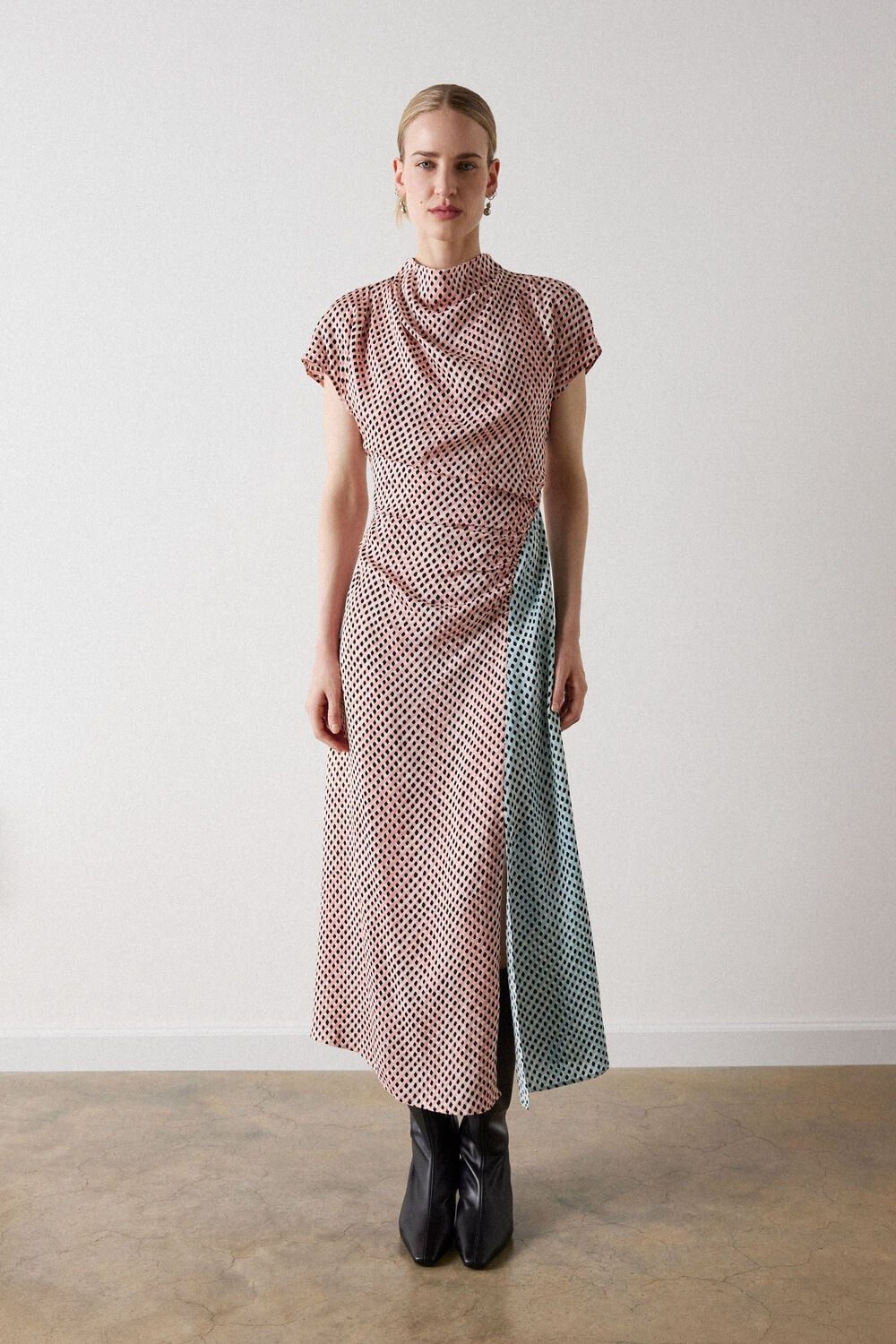 Pink and Black Polka Dot Asymmetrical Midi Dress Pink and Black Polka Dot Asymmetrical Midi Dress — Simple Dresses to Wear