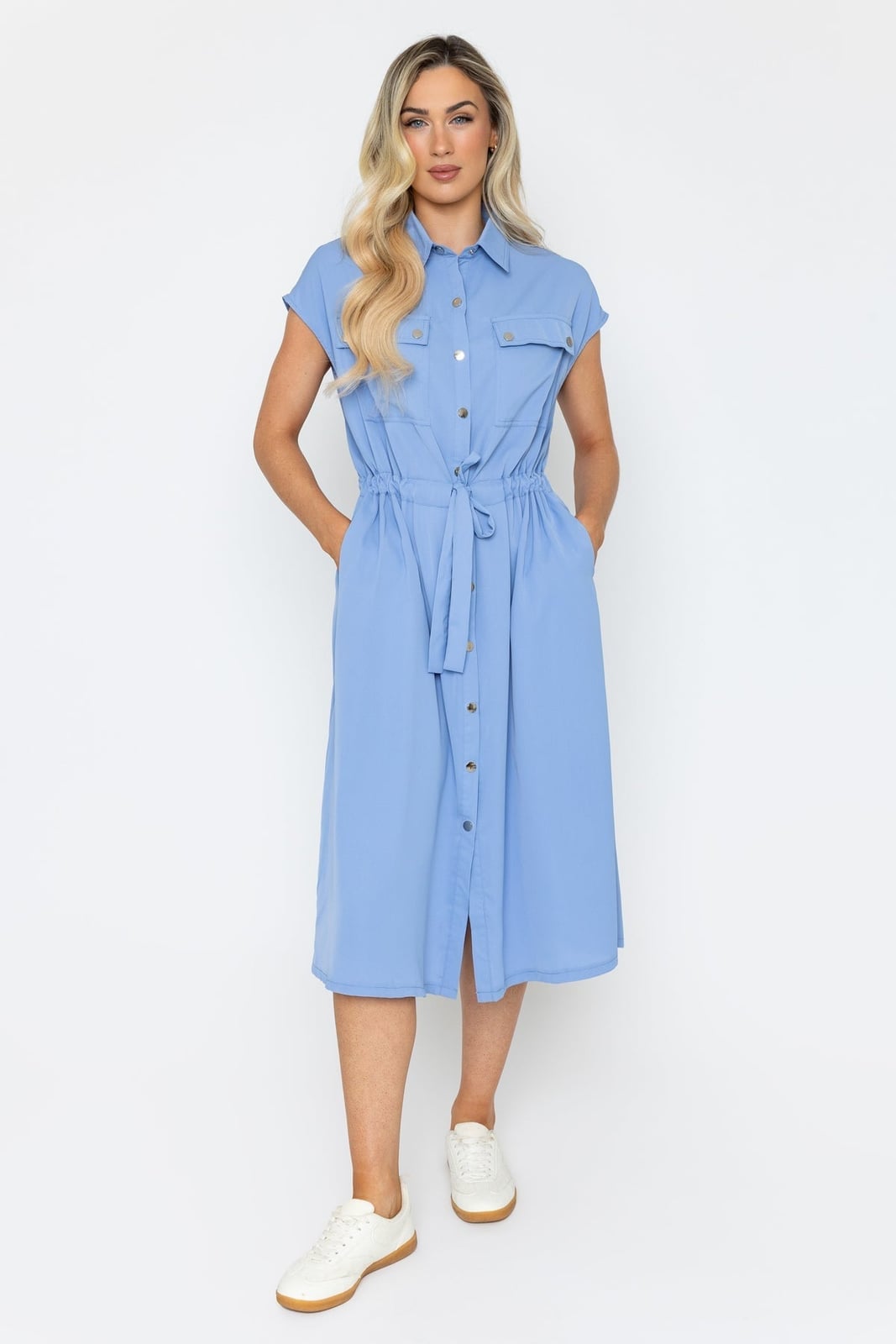 Sky Blue Cotton Blend Shirt Dress Sky Blue Cotton Blend Shirt Dress — Simple Dresses to Wear