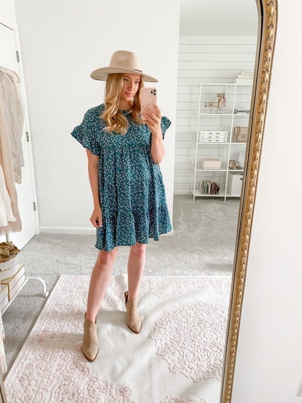 Teal Green Tiered Mini Dress with Floral Print Teal Green Tiered Mini Dress with Floral Print — Simple Dresses to Wear