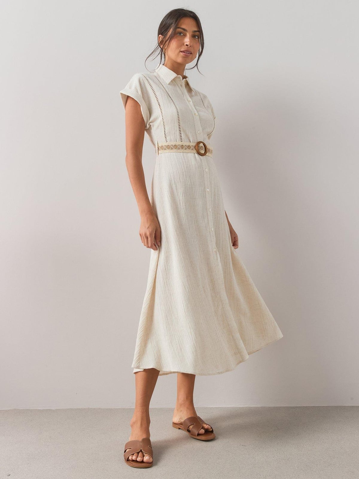 Off-White Textured Linen Shirt Dress Off-White Textured Linen Shirt Dress — Simple Dresses to Wear