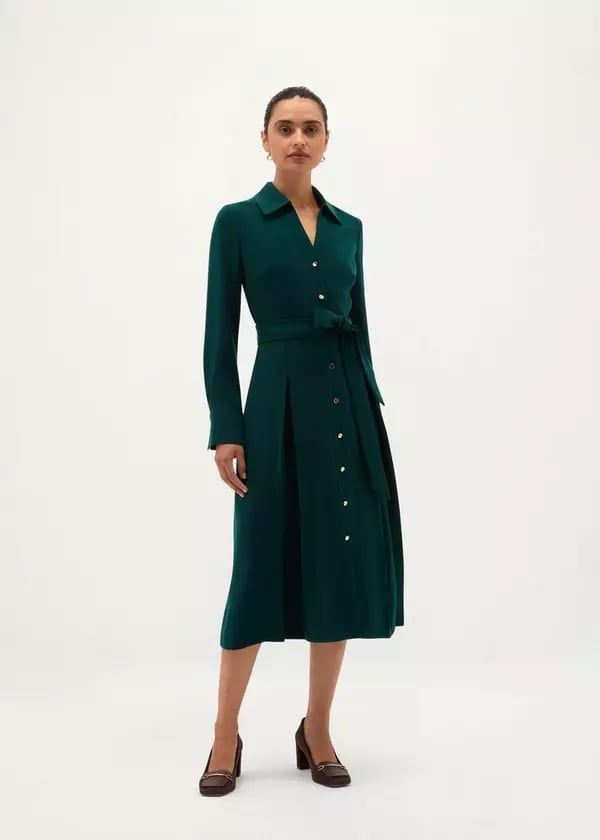 Dark Green Belted Shirt Dress with Pleats Dark Green Belted Shirt Dress with Pleats — Simple Dresses to Wear