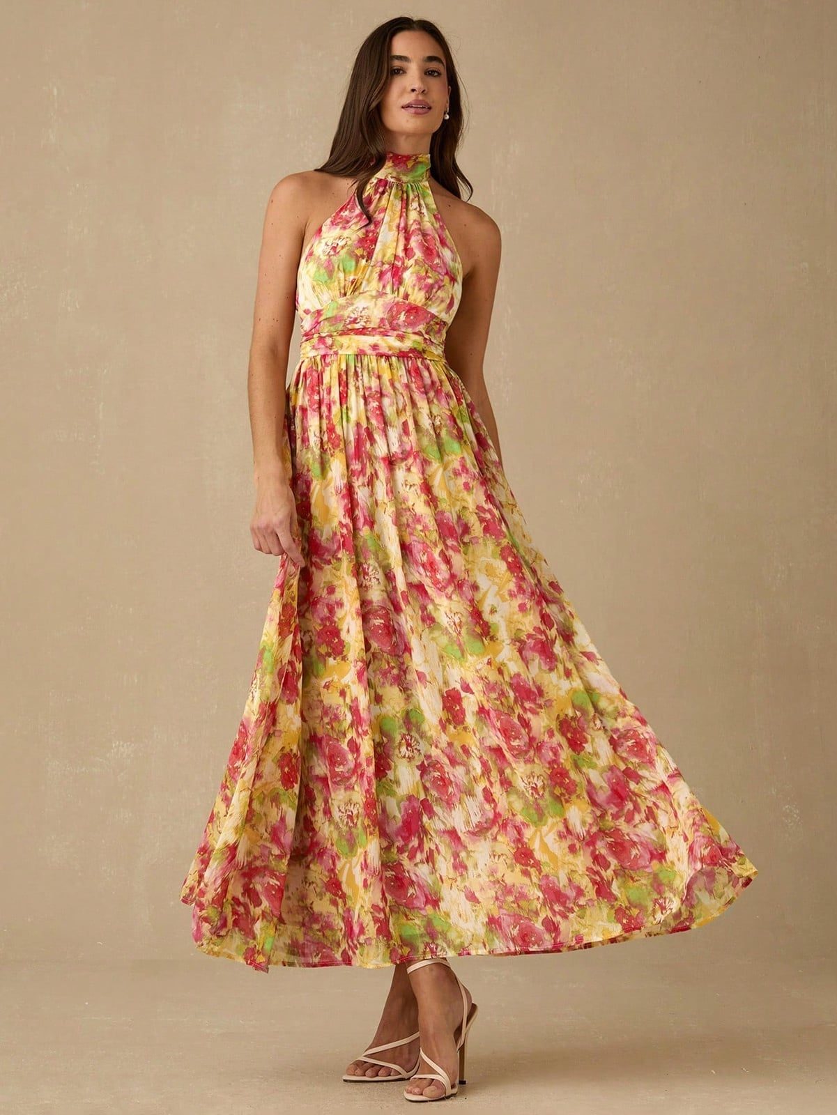 Floral Print Halter Maxi Dress — Simple Dressy Outfits