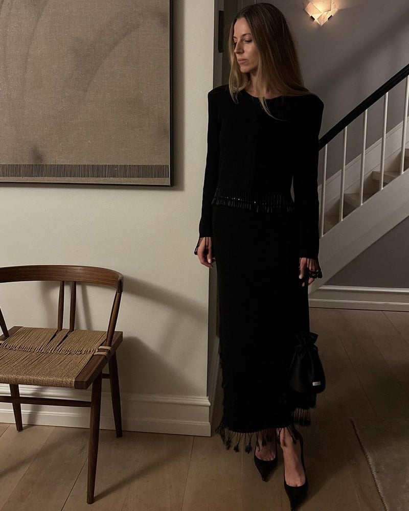 Black Textured Skirt Suit with Fringe — Simple Dressy Outfits