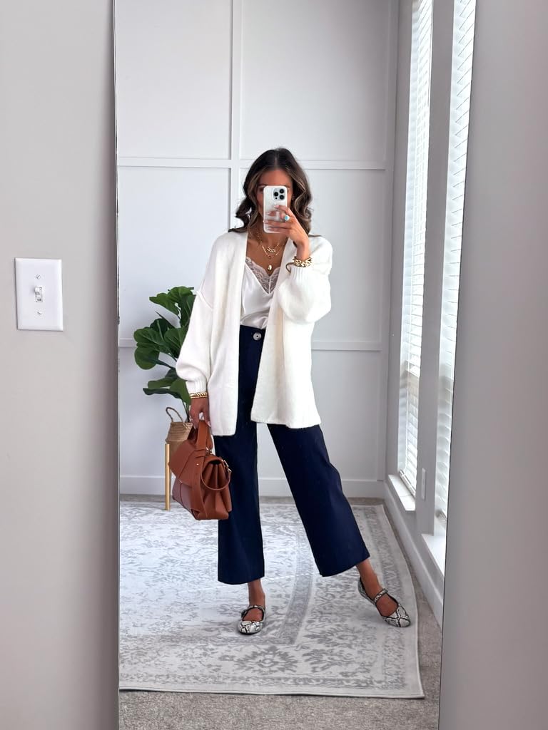 Oversized Cardigan Over Lace Camisole and Navy Pants Oversized Cardigan Over Lace Camisole and Navy Pants — Simple Everyday Outfits
