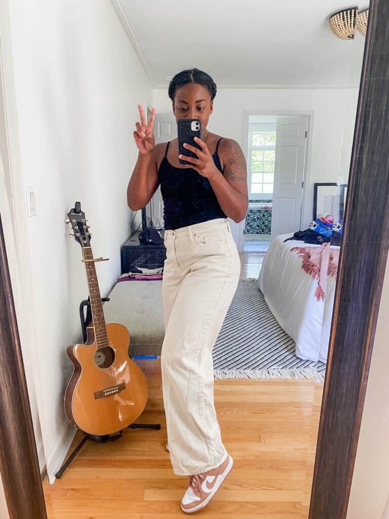 Black Camisole with Cream Wide-Leg Jeans Black Camisole with Cream Wide-Leg Jeans — Simple Everyday Outfits