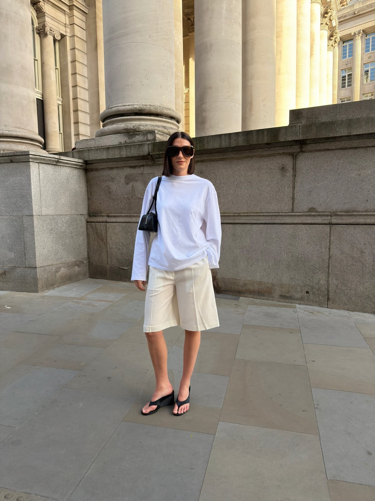 White T-Shirt with Cream Tailored Shorts White T-Shirt with Cream Tailored Shorts — Simple Everyday Outfits