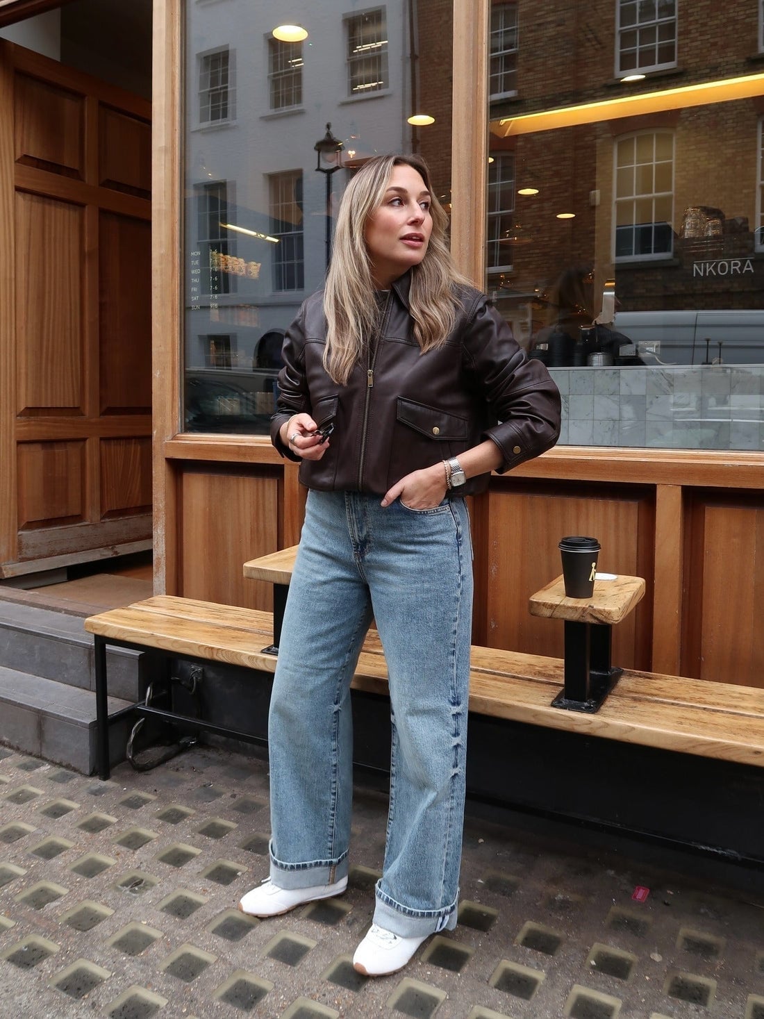 Brown Leather Jacket Over White Tee and Denim Brown Leather Jacket Over White Tee and Denim — Simple Everyday Outfits