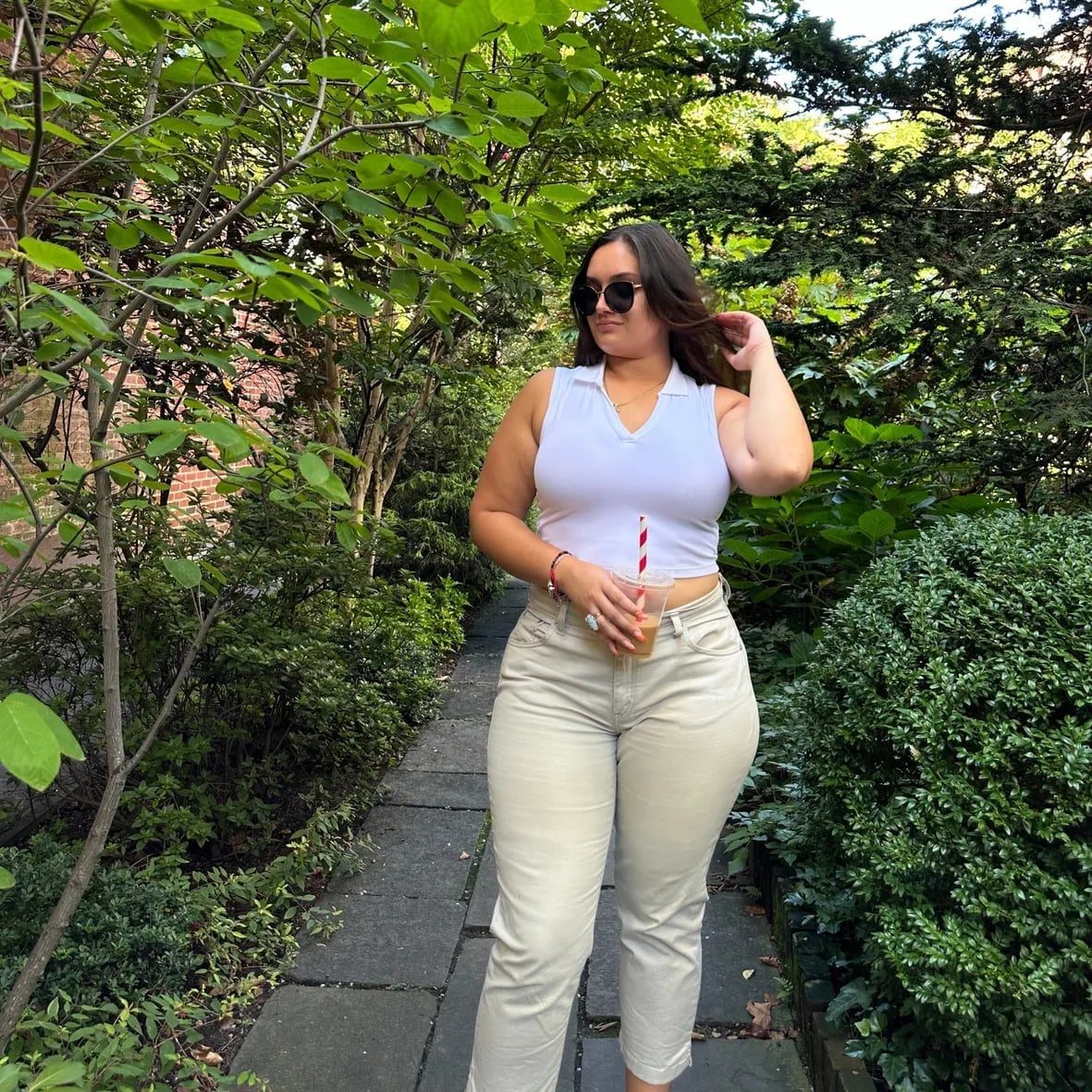 White Polo Top with Beige Twill Trousers White Polo Top with Beige Twill Trousers — Simple Everyday Outfits