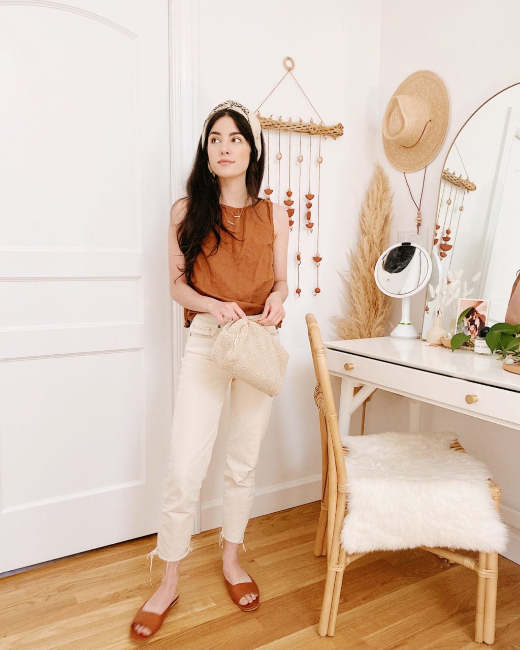 Brown Sleeveless Top with Cream Jeans Brown Sleeveless Top with Cream Jeans — Simple Everyday Outfits